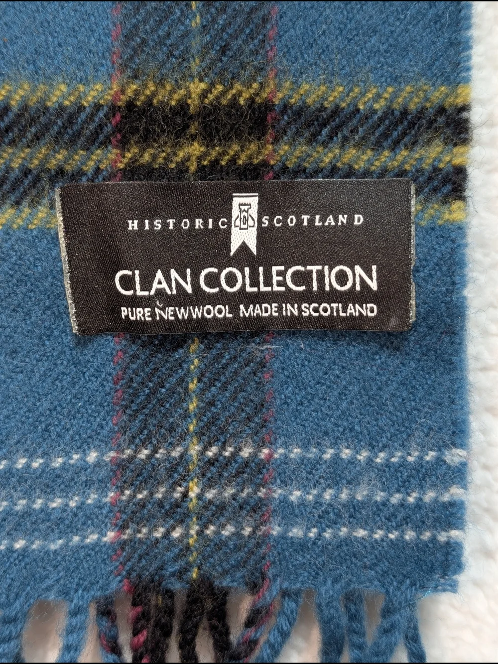 NWOT Teal Blue Plaid Wool Scarf Made In Scotland